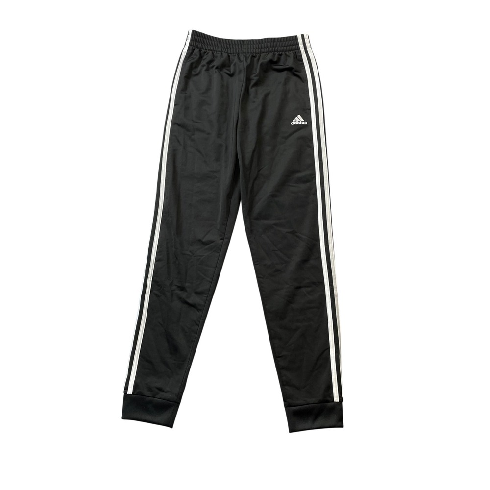 Adidas Large 14/16 Black 3 Stripe Jogger Pants Slit Pockets 100% Polyester